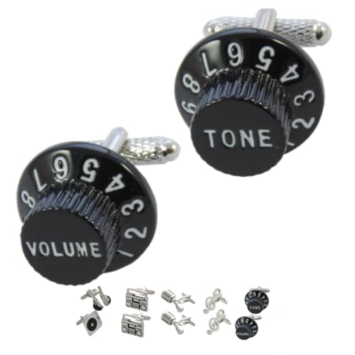 Manschettenknöpfe Herren Schwarz - Mit Box - Volume und Tone Knöpfe - DJ Stereo Musik Deck mischen - Langlebiges Messing - Schwarz und Weiß Farben - Ein Paar von COLLAR AND CUFFS LONDON