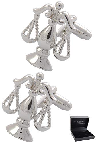 Manschettenknöpfe Herren Rechtsanwalt - Mit Box - Waage der Gerechtigkeit - Langlebiges Messing - Anwalt Richter - Silber Farbe - Ein Paar von COLLAR AND CUFFS LONDON