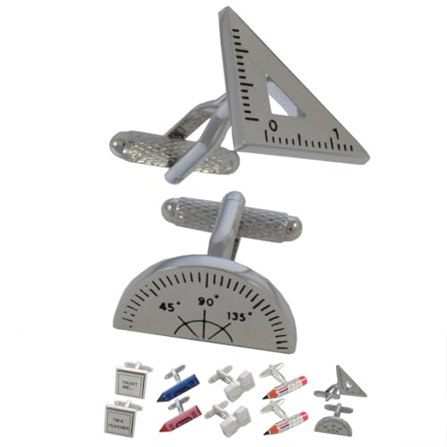 Manschettenknöpfe Herren Lehrer Silber Farbe - Mit Box - Winkelmesser und Quadratisch - Langlebiges Messing - Mathe Physik - Ein Paar von COLLAR AND CUFFS LONDON