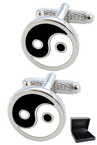 Manschettenknöpfe Herren Schwarz und Weiß - Mit Box - Yin und Yang-Symbol - Gleichberechtigung - Langlebiges Messing - Schwarz Weiß und Silber Farben - Ein Paar von COLLAR AND CUFFS LONDON