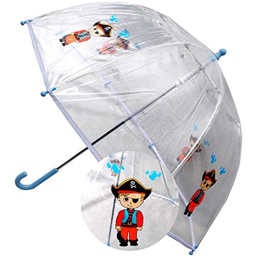 COLLAR AND CUFFS LONDON Kinderschirm Jungen Transparent Klein Leicht - Pirat - Regenschirm Durchsichtig STARK Windproof - Verstärkt mit Fiberglas - Stockschirm von COLLAR AND CUFFS LONDON