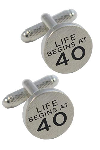 Manschettenknöpfe Herren Alter 40 - Mit Box - Life Beings at 40 - Langlebiges Messing - Silber und Schwarz Farben - Ein Paar von COLLAR AND CUFFS LONDON