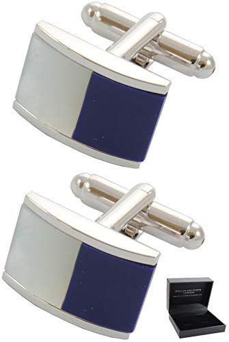 COLLAR AND CUFFS LONDON Manschettenknöpfe Herren Blau - Mit Box - Halber Fass - Langlebiges Messing - Teils Perlmutt - Klassisch und Elegant - Blaue und Weiße Farben - EIN Paar von COLLAR AND CUFFS LONDON