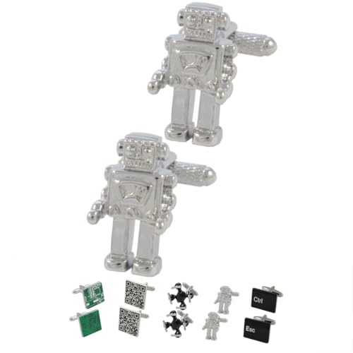 Manschettenknöpfe Herren Silber Farbe - Mit Box - Roboter - Modern Technologie Mechanik Ingenieurwesen - Langlebiges Messing - Ein Paar von COLLAR AND CUFFS LONDON