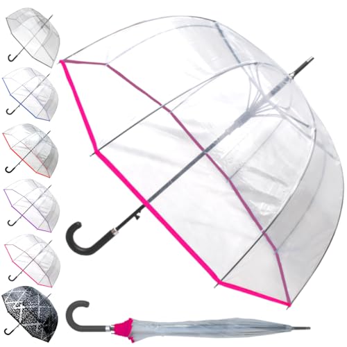 COLLAR AND CUFFS LONDON SELTENE Automatik Regenschirm Transparent Sturmfest - Stockschirm Durchsichtig Windfest - SEHR STARK - Verstärkt mit Fiberglas - Damen Herren - Einfassband - Rosa von COLLAR AND CUFFS LONDON