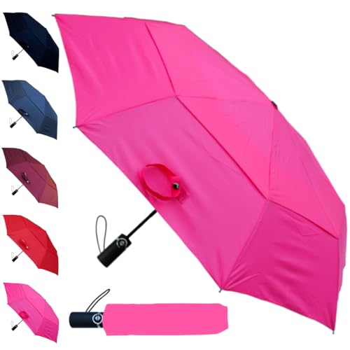 COLLAR AND CUFFS LONDON 80KPH Taschenschirm Automatik Klein - Regenschirm Ventilationsbezug Faltbar - Stark Windfest Verstärkt mit Fiberglas - Auto AUF UND ZU - Reise - Rosa von COLLAR AND CUFFS LONDON