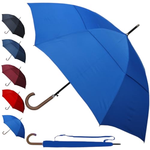 COLLAR AND CUFFS LONDON 95KPH Regenschirm Sturmfest - Stockschirm Herren Damen Windfest - SEHR STARK - Windproof - Holzgriff - Verstärkt mit Fiberglas - Ventilationsbezug - Automatik Azurblau Blau von COLLAR AND CUFFS LONDON