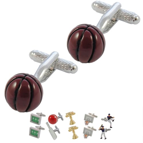 Manschettenknöpfe Herren Basketball - Mit Box - Basketball Ball - Spieler Sport - Langlebiges Messing - Braun Farbe - Ein Paar von COLLAR AND CUFFS LONDON