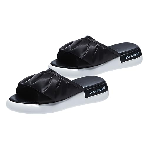 COLLBATH 1 Paar Damen Sommer Hausschuhe mit Keilabsatz Plattform Sandalen im Hemline Stil für Strand Freizeit Schwarz Atmungsaktiv von COLLBATH