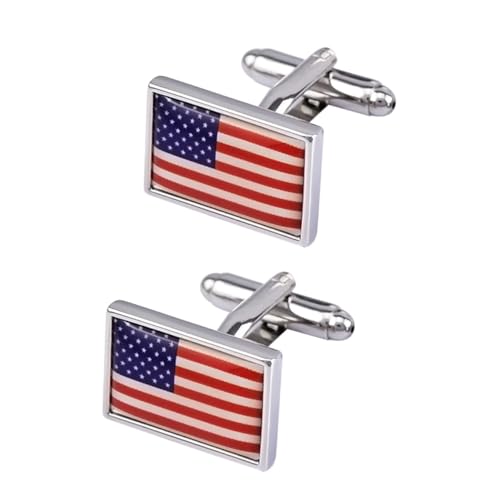 COLLBATH 1 Paar Herren Manschettenknöpfe mit Amerikanischem Flaggen Design Quadratisch Stilvolle Hemdelemente für Besondere Anlässe Ergänzung für Outfit Einfach zu Bedienen von COLLBATH