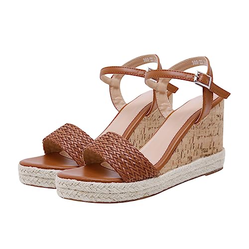 COLLBATH 1 Paar Knitted Roman Sandalen Damen Sommer Sandalen mit Stabilem Absatz Camel Modisch Vielseitig Kombinierbar Langlebiges Material für Freizeit und Alltag von COLLBATH