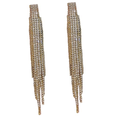 COLLBATH 1 Paar Lange Quastenohrringe für Damen Glänzende Strass Ohrhänger Elegant und Leicht für Partys Hochzeiten und Alltag Gold von COLLBATH