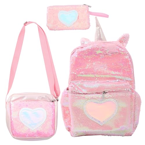 COLLBATH Einhorn-Rucksack Set Für Mädchen Mit Pailletten Stylischer Schulrucksack Und Schultasche Großes Fassungsvermögen Anpassbarer Schultergurt von COLLBATH