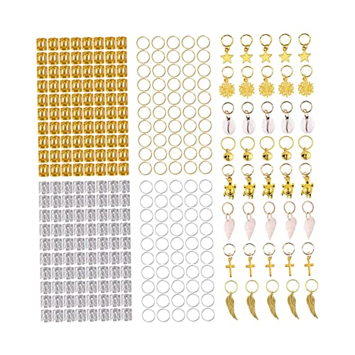 COLLBATH 1 Satz Haarschmuck Set Goldene Haarperlen Dreadlock Ringe und DIY Haartuben Zubehör für Kreative Frisuren und Zöpfe zur Haar Dekoration für Dreadlocks von COLLBATH