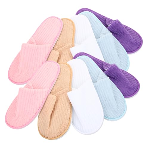 COLLBATH 10 Paare Dicke Korallenvlies Hausschuhe Damen Gästehausschuhe Rutschfest Warm Waschbar Innenbereich Mehrfarbig Weiß Gelb Rot für Winter Herbst von COLLBATH
