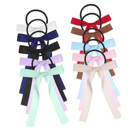 COLLBATH 10 Stück Teiliges Elastische Satin Haargummis mit Schleife Lange Bunte Haargummis Weiche Haarschonende Ponytail Halter für Damen und Mädchen Vielseitig für Alltag und Festliche von COLLBATH