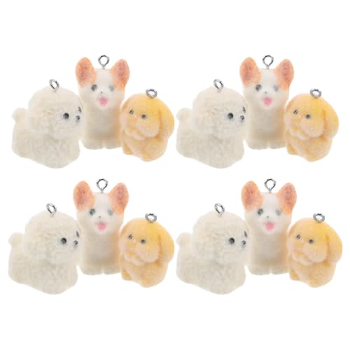 COLLBATH 12 Stück Teiliges Resin Hund Anhänger mit Flausch-effekt Lebensechte Miniatur Cartoon Hunde Weiche Textur Detailreiche Tier Charms für DIY Armband Schlüsselanhänger Ohrringe von COLLBATH