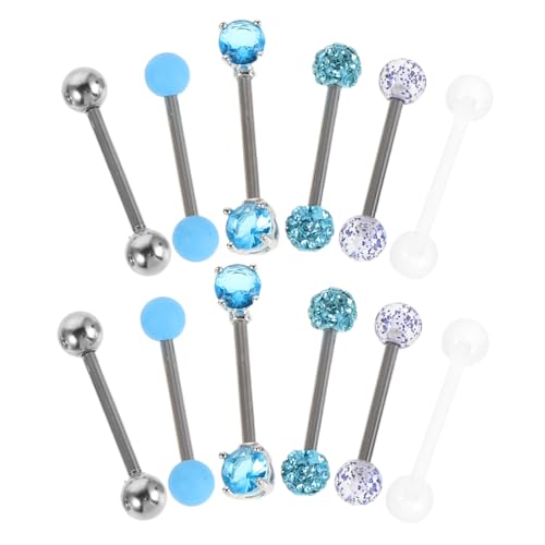 COLLBATH 12 Stück Teiliges Zungenpiercing Barbell aus Edelstahl mit Kunststoff Perlen und Leichtes Piercing Schmuckstück für Damen und Herren Hautfreundlich für Party und Alltag von COLLBATH
