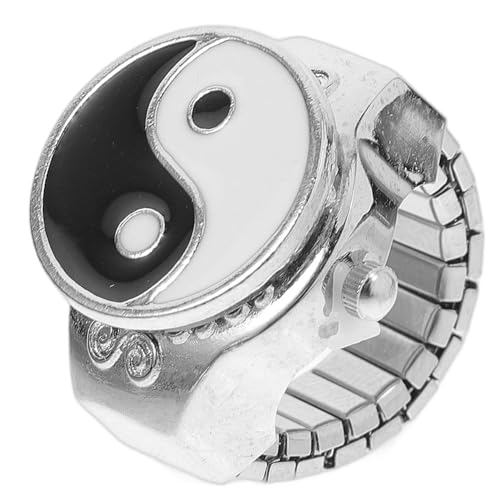 COLLBATH Fingeruhr Metallringuhr mit Trigramm Design für Damen und Herren Elastischer Uhrenring Modisches Schmuckstück für Ringfinger von COLLBATH