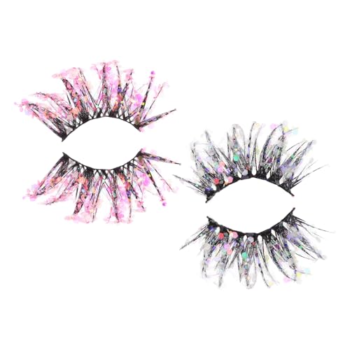 COLLBATH 2 Paare Mädchen Glitzer Wimpern Strahlen Leuchtende Falsche Wimpern für Festival Cosplay Party Natürliches Volumen und Strahlender Look von COLLBATH