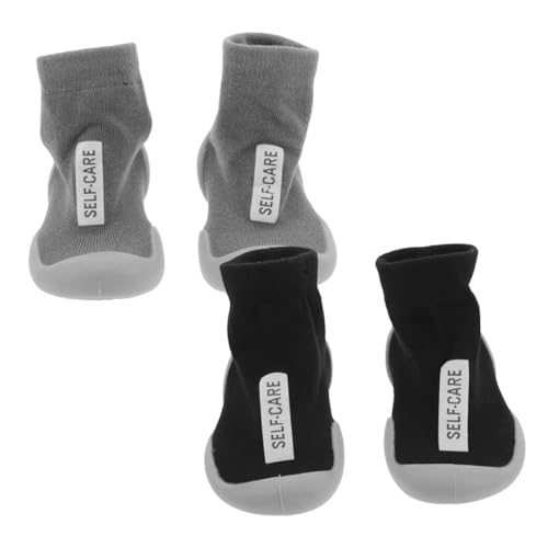 COLLBATH 2 Paare Sockenschuhe mit Rutschfester Sohle Weiche Atmungsaktive Krabbelschuhe für Jungen und Mädchen Leichte Flexible Neugeborenen Hausschuhe für Erste Schritte von COLLBATH