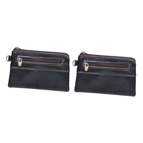 COLLBATH 2stücke Retro Geldbörse Echtem Multifunktionale Reißverschlusstasche Für Münzen Karten Und Geld Schwarze Handtasche Für Für Geschäftsleute Und Studenten von COLLBATH