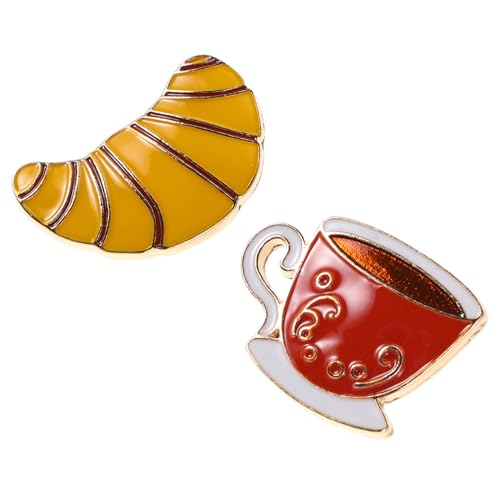 COLLBATH Kaffee Becher Croissant Anstecknadeln 2 Stück Metall Brosche für Damen Modisches Design Langlebig für Büro Freizeit Rucksack Geschenkidee von COLLBATH