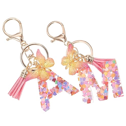 COLLBATH 2 Stück Buchstaben Schlüsselanhänger Schmetterling Autoschlüssel Anhänger Tasche Rucksack Damen von COLLBATH