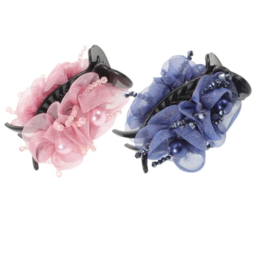 COLLBATH 2 Stück Haarklammern für Hohen Pferdeschwanz mit Perlenbesatz Leichter Rutschfester Haarhalter für Frauen Stilvolle Blumen-haarklammern für Sommer Alltag und Festliche Anlässe von COLLBATH