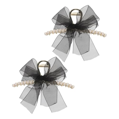 COLLBATH 2 Stück Haarklammern mit Schwarzer Tüllschleife und Kunstperlen Große Chiffon Haarclips für Dickes Haar für Stilvolle Hochsteckfrisuren und Ponytails für Mädchen und von COLLBATH
