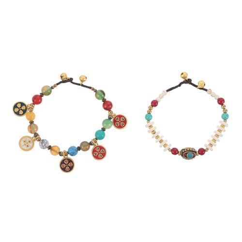 COLLBATH 2 Stück Handgefertigte Bunte Ethno-armbänder mit Natursteinperlen Leichter Komfortabler Schmuck im Vintage-stil für Festivals Partys und Urlaubsanlässe von COLLBATH