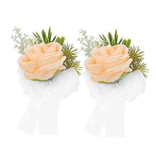 COLLBATH 2 Stück Handgelenk Corsagen Dekorative Armreifen Corsage Armbänder für Hochzeiten Partys Besondere Anlässe Champagnerfarben von COLLBATH