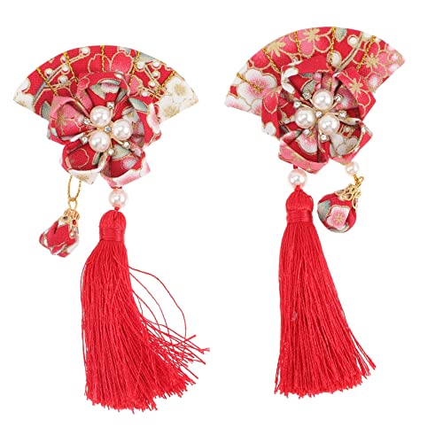 COLLBATH 2 Stück Japanische Haarklammern mit Quasten Eleganter Fächer Haarclip für Damen Vintage Haarschmuck für Hochzeiten Partys Cosplay und Festliche Anlässe von COLLBATH