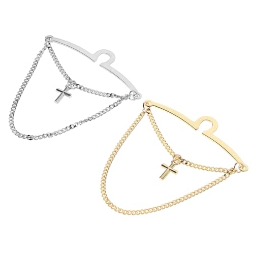 COLLBATH 2 Stück Krawattenkette Herren Teilig Kupfer Metall Krawattenklammern Kreuzdesign Gold Silber für Business Hochzeit und Formelle Anlässe von COLLBATH