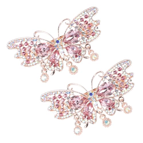 COLLBATH 2 Stück Kristall Haarklammern mit Federmechanismus Modische Ponytail halter für Frauen und Mädchen Vielseitig Einsetzbar Eleganter Haarschmuck in Schmetterlingsrosa Einfach zu von COLLBATH