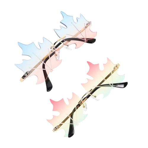 COLLBATH 2 Stück Randlose Ahornblatt Sonnenbrille Leichte Stylische Partybrille mit Uv-schutz Einzigartige Retro Partygläser für Damen und Herren für Fotoshootings Festivals und Streetwear von COLLBATH
