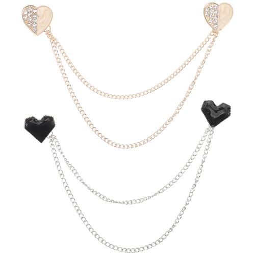 COLLBATH 2 Stück Strass-Herz-Brosche mit Quastenkette für Damen, modische Anstecknadel, Damenschmuck, Corsage, Kragen, Abzeichen-Clips für Strickjacke, Schal, Pullover, Mantel, Kleid von COLLBATH