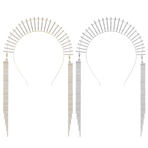 COLLBATH 2 Stück Teiliges Kristall Krone Stirnbänder mit Strass und Quasten Elegante Haarschmuck Damen für Hochzeit Festival Braut und Besondere Anlässe Gold Silber von COLLBATH