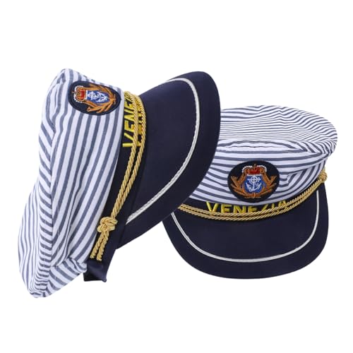 COLLBATH 2 Stück Verstellbare Kapitänsmützen aus Baumwolle Atmungsaktive Matrosenhüte mit Gebogener Krempe für Erwachsene und Geeignet für Cosplay Party Fasching Yacht und Freizeitgebrauch von COLLBATH