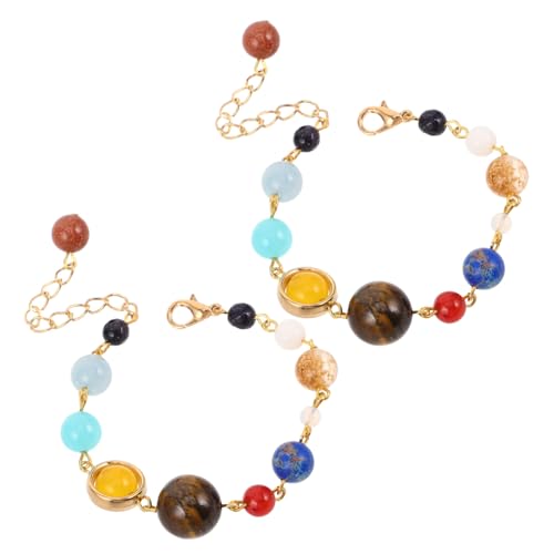 COLLBATH 2 Stück Verstellbares Sonnensystem Armband für Damen mit Natürlichen Planetenperlen Bunter Stern Schmuck Konstellation Elegantes Stern Design von COLLBATH