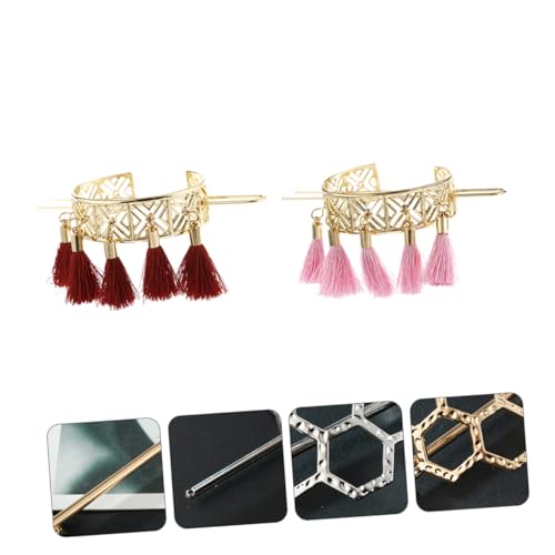 COLLBATH 2 Stück Vintage Quasten Haarspangen Geometrisch Gelocht Halbrund Glänzend Stylischer Haarschmuck für Damen als Dutt Halter für Party Hochzeit Alltag Rot Rosa von COLLBATH