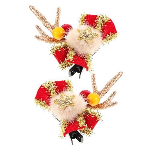 COLLBATH 2 Stück Weihnachts-haarspangen Süße Rentiergeweih-haarnadeln Hirschhörner-ohren Spangen Kopfschmuck Mit Sternschleife Und Beeren Für Frauen Mädchen Kinder Erwachsene Partygeschenke von COLLBATH