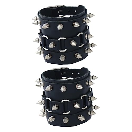 COLLBATH 2stücke Punk Armband Weichem Rindsleder Mit Nieten Verstellbare Handgelenkarmbänder Für Biker Und Rocker Stylisches Accessoire Für Halloween Und Partys von COLLBATH