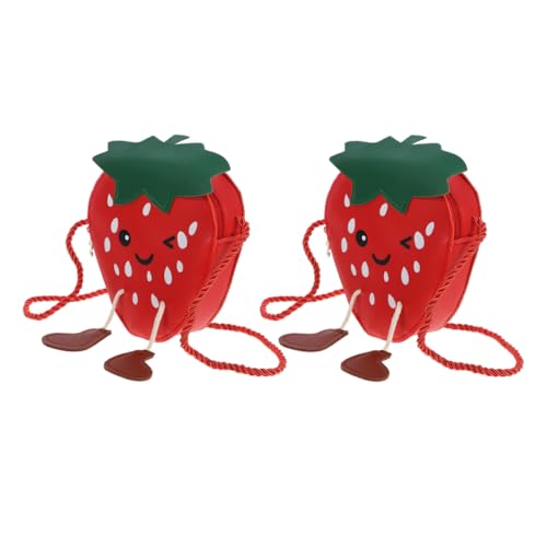COLLBATH 2stücke Erdbeer-umhängetasche Für Kleine Mädchen Kleine Schulterhandtasche Aus Pu Originelle Handtasche Mit Erdbeermuster Messenger-Tasche Für Lebensmittel Kindertasche Mit Erdbeer von COLLBATH