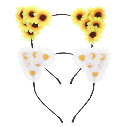 COLLBATH 2stücke Blumen Haarreif Für Frauen Dekoratives Stirnband Mit Künstlichen Blumen Katzenohr-kopfbedeckung Haaraccessoire Für Party Fotos Und Urlaub Gelb Und Weiß von COLLBATH