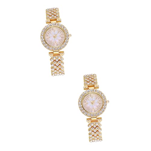 COLLBATH 2St Volldiamant-Damenuhr Armbanduhren für Damen Vintage-Uhr Frauen beobachten Gold Watch Women Goldene Uhr mit funkelnden Akzenten strassverzierte Uhr Uhrenornament Legierung von COLLBATH