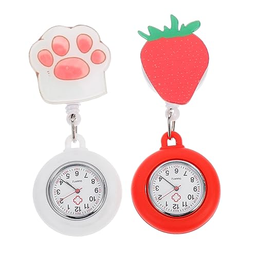 COLLBATH 2 Stück Erdbeer-Krankenschwester-taschenuhren Silikon-Clip-on-Uhren Quarzuhr Für Alltag von COLLBATH