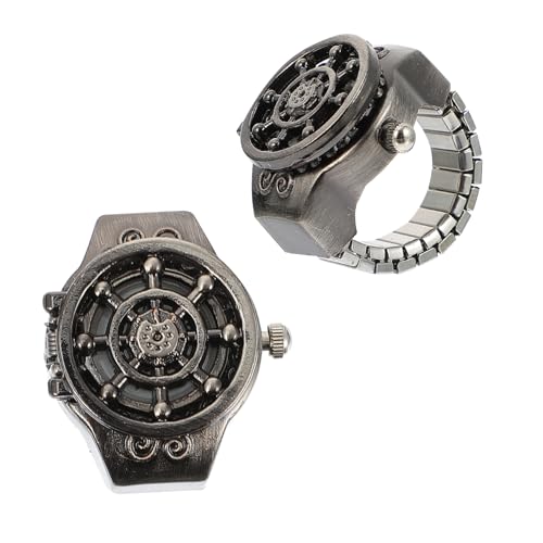 COLLBATH 2st Geisterkopf-ringuhr Digitale Fingeruhr Modischer Uhrenring Mann Beobachten Ring Entworfene Uhr Sportuhr Galaxieuhr Trendiger Verstellbare Fingeruhr Mini-Uhr Zinklegierung von COLLBATH