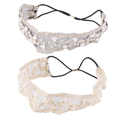 COLLBATH 2stücke Spitzenstirnband Für Damen Haarschmuck Mit Spitzenmuster Und Perlendekor Kopfbedeckung Aus Elegant Für Hochzeiten Festivals Und Alltag von COLLBATH