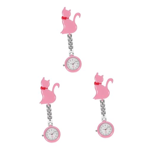 COLLBATH 3 STK Taschenuhr spangenuhr Krankenschwester Uhr wanduhr Krankenschwester Quarzuhr Kätzchen beobachten Ansteck-Hängeuhr Krankenschwester hängende Uhr gewöhnlicher Glasspiegel Rosa von COLLBATH